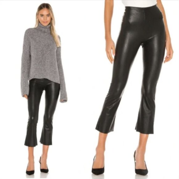 Commando Black Faux Leather Crop Flare High Waist Control Pants S - Picture 1 of 9